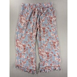 World Market Women Blue Terracotta Floral Ruffle Hem Capri Pants Size M Boho